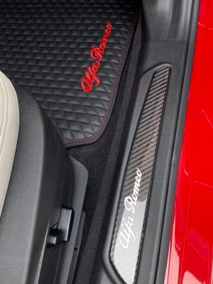 Alfa Romeo Giulia Floor Mats - Italian Leather - Front + Rear Set - Black w/ Red Stitching